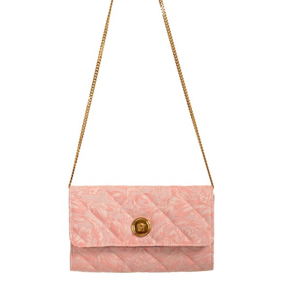 Versace Women's Jacquard Gold Medusa Quilted Clutch Chain Wallet Shoulder Bag - Picture 1 of 7